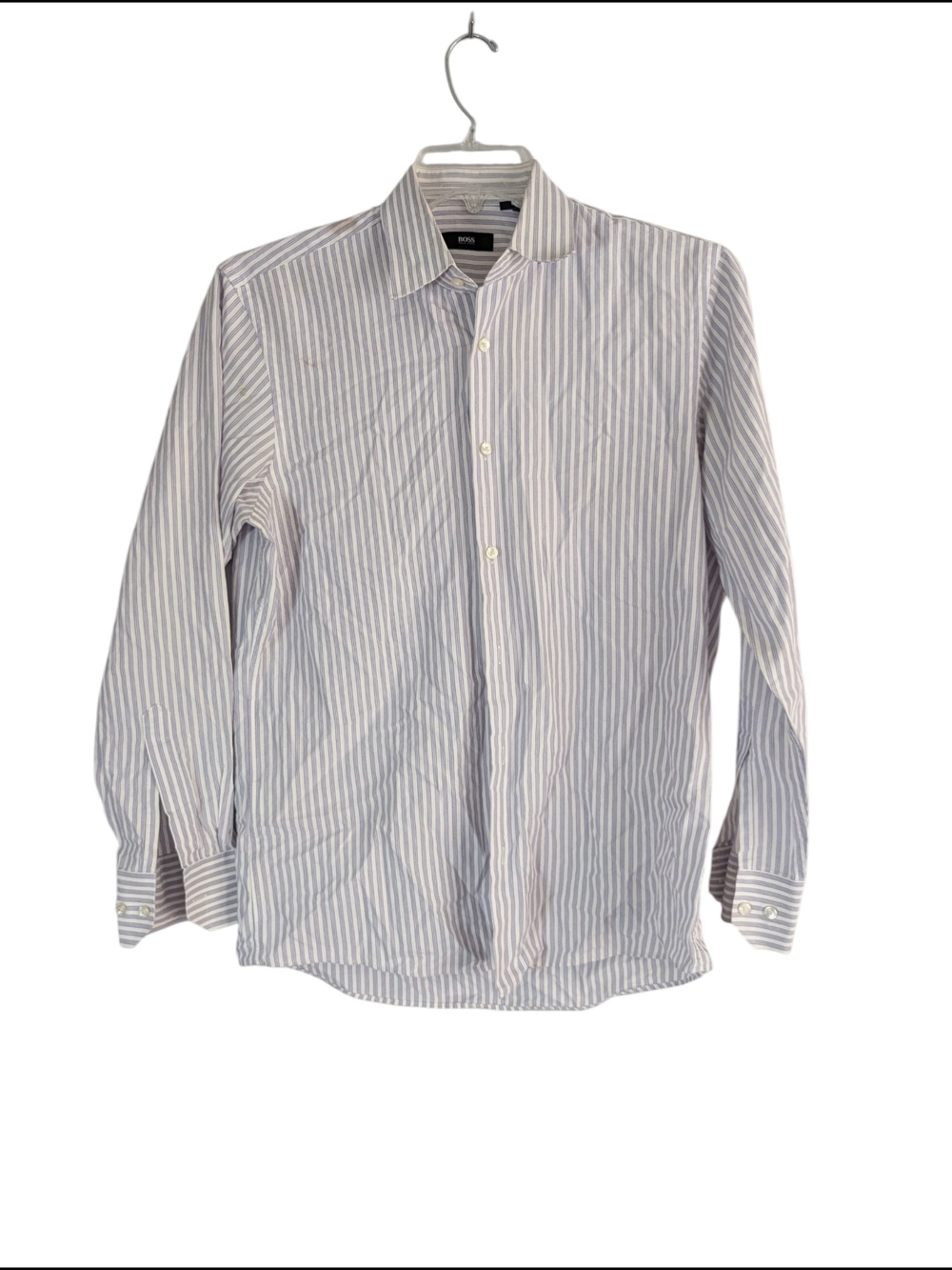 Hugo Boss White and Purple Pinstripe Dress Shirt Sz.15.5 32/33